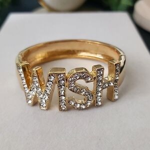 Gold with CZ Inspirational WISH Clamper / Hinge Glam Bracelet